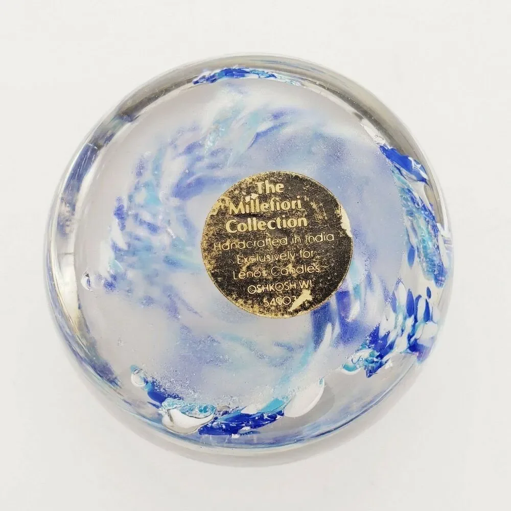 The Millefiori Collection Candle Holder Light Catcher Glass Blue Hand Blown